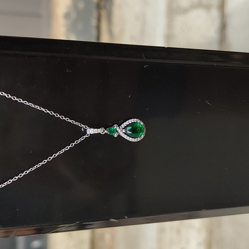 925 stamped synthetic emerald with cubic zirconia necklace